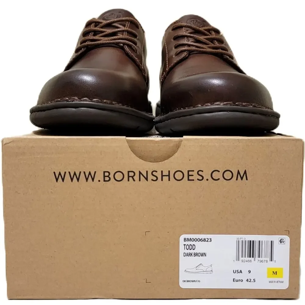 Born Men Todd Plain Toe Casual Derby Oxfords Size US 9M Dark Brown Leather